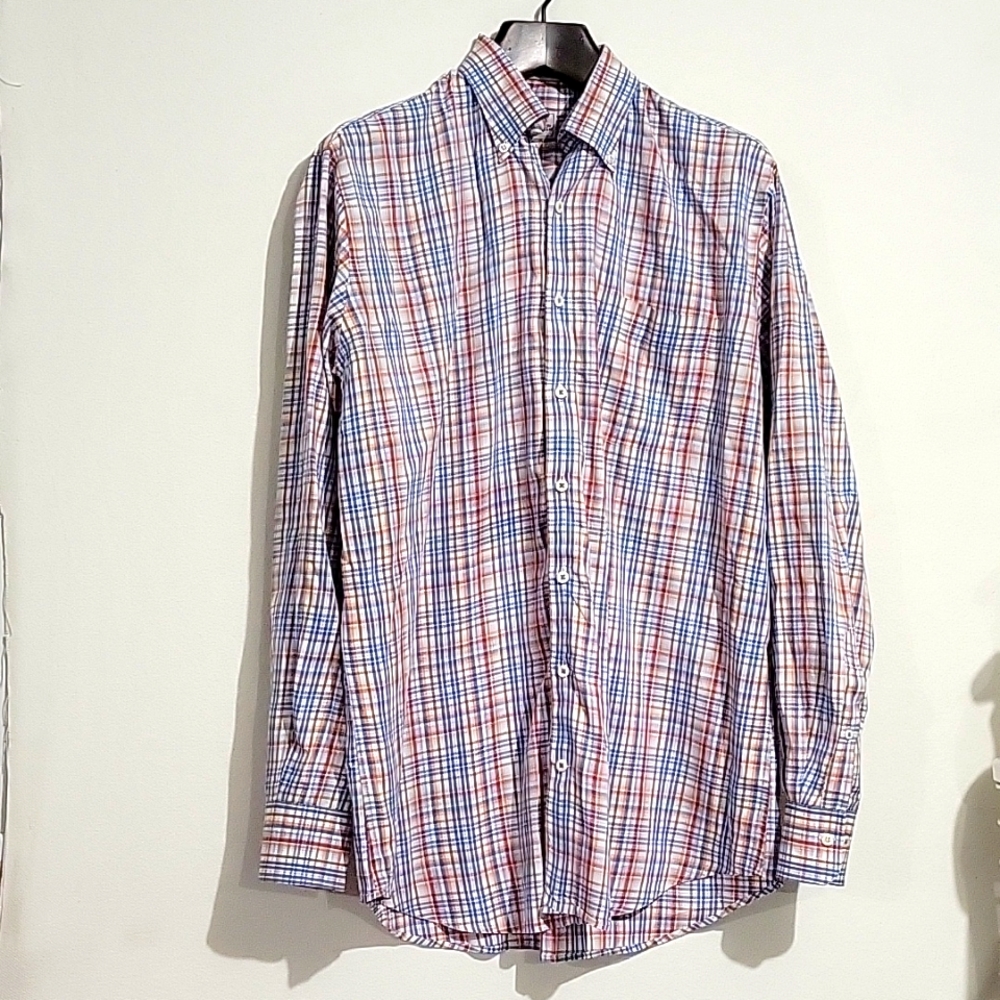 Peter Millar Blue Multi-Colored Plaid Button-Down… - image 1